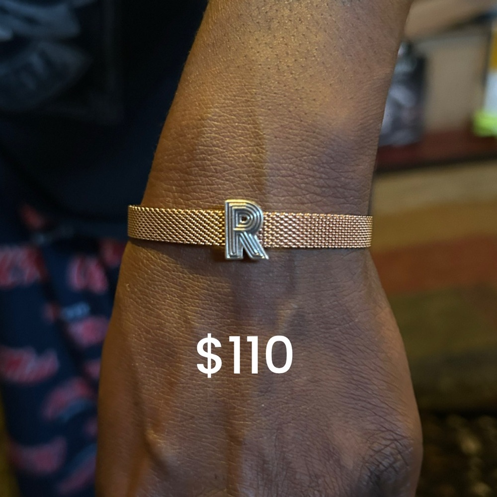 Pandora Gold Mesh Bracelet with Initial Charm
